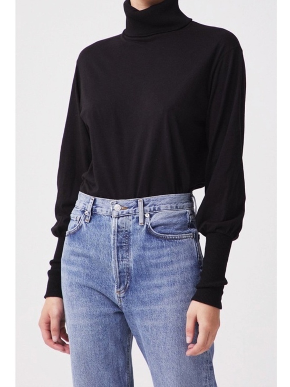 Agolde Funnel Neck Tee Long Sleeve in Black 100% Supima Cotton Size XS
